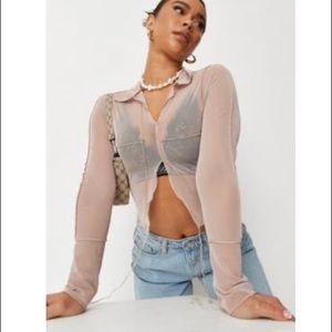 Missguided stone mesh seam crop top